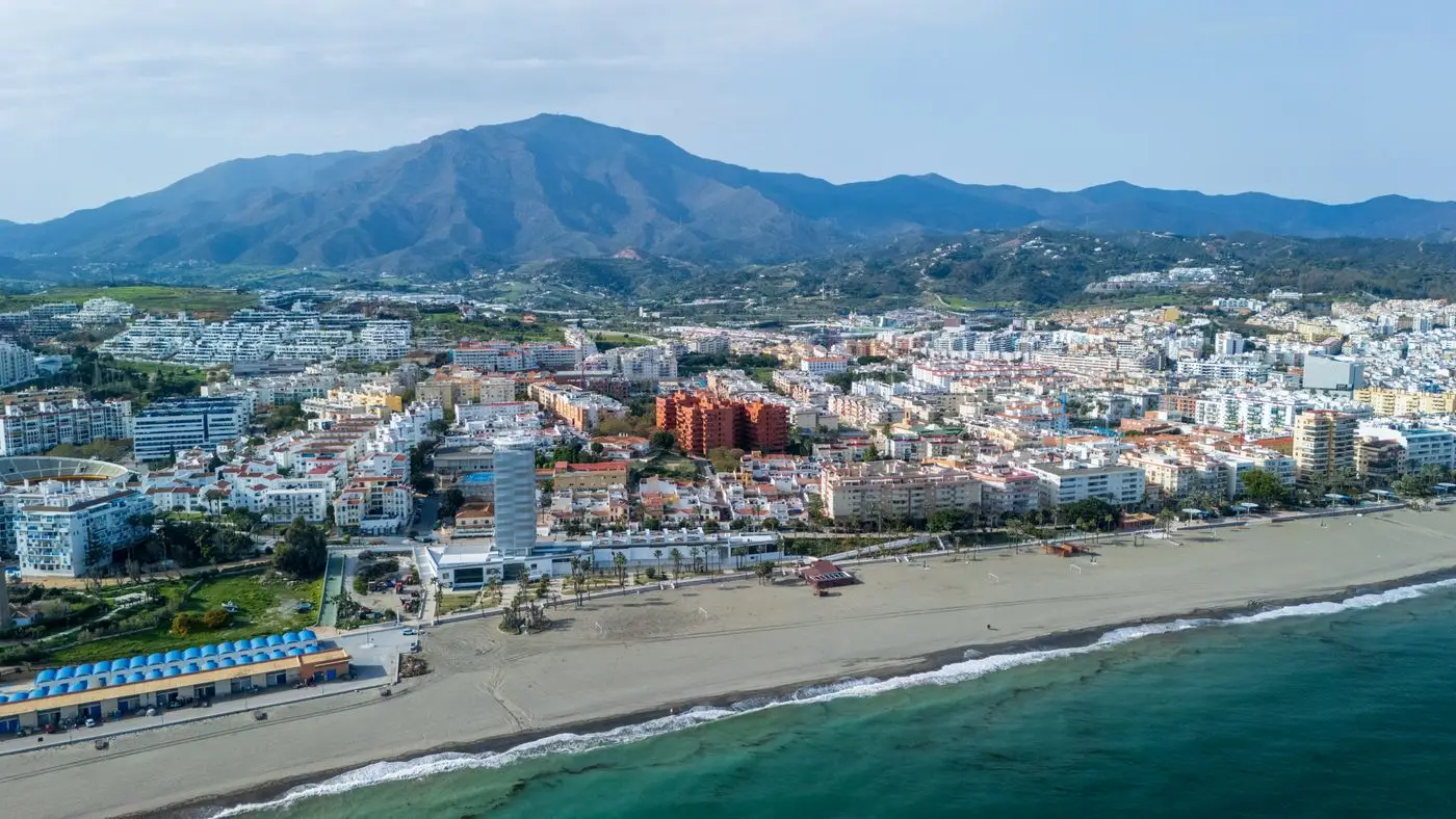 Estepona’s beachfront, with the sierra behind it