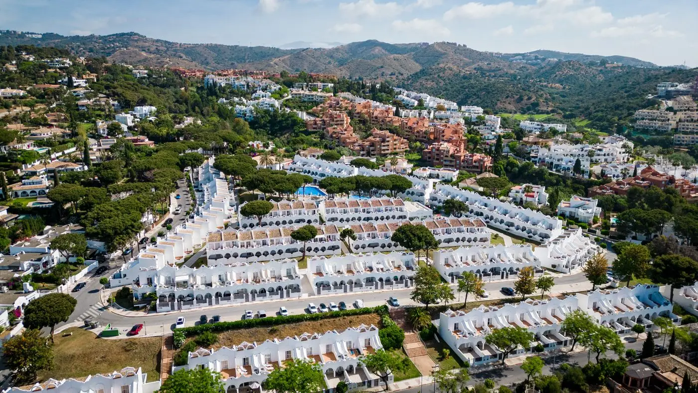 Marbella from the air — the residential areas between the sierra and the sea